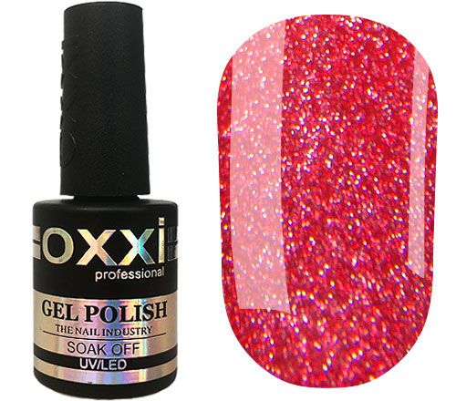 OXXI Гель-лак для ногтей №204 (светлый красный с мелкими насыщенными голографическими блестками), 10 мл