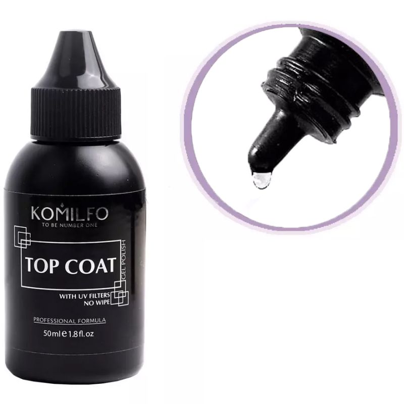NEW Komilfo No Wipe Top - top for gel polish without a sticky layer with UV filters (no brush), 50 ml