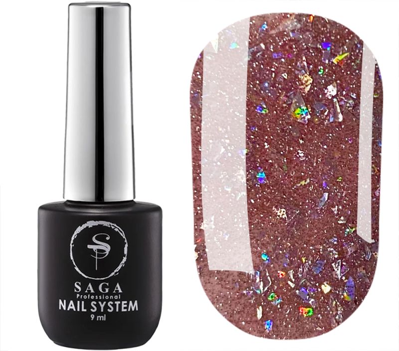 SAGA professional Gel polish Fiery gel 34 (peach-orange with microshine and sparkles, reflective), 9 ml