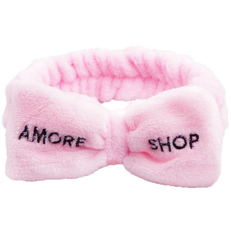 AmoreShop косметологическая повязка для волос бабочка, светло-розовая (бант 13 см)