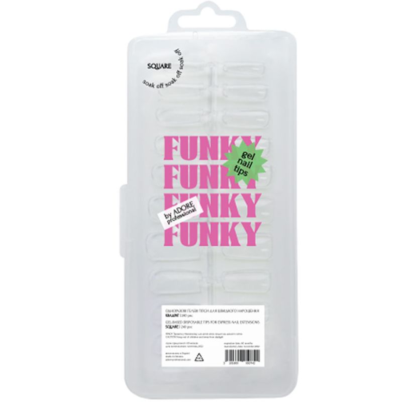 ADORE Funky Gel Nail Tips "SQUARE" – натуральний квадрат, 240 шт