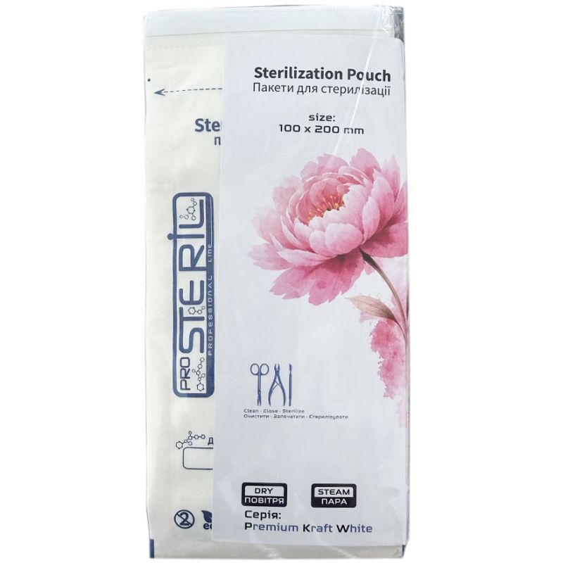 ProSteril Kraft bags for air and steam sterilization, white 100x200 mm, 100 pcs / pack
