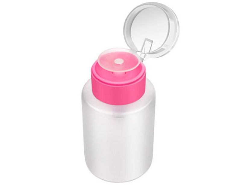 Plastic container with plastic dispenser for liquids, pink, 150 ml