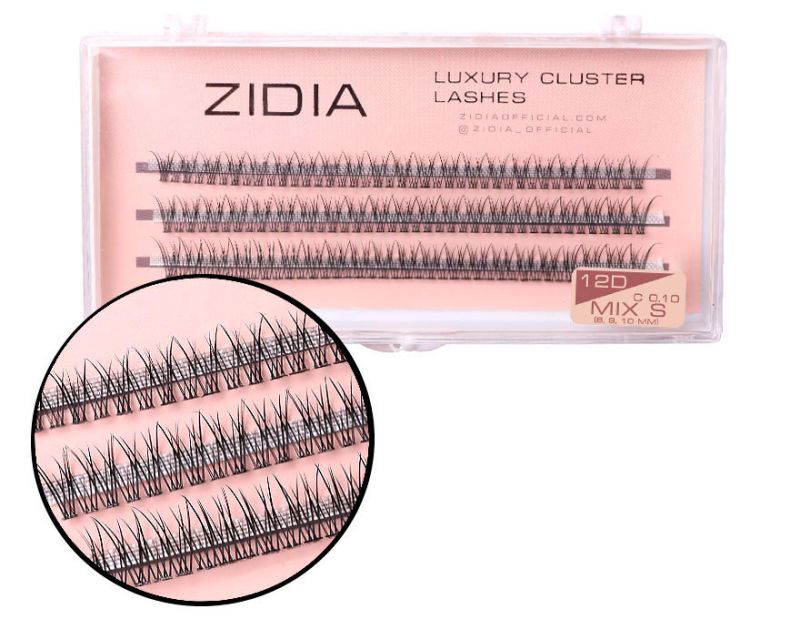 ZIDIA Cluster lashes fish tail Ресницы-пучки рыбий хвост 12D C 0,10 Mix S (3 ленты, размер 8, 9, 10 мм)