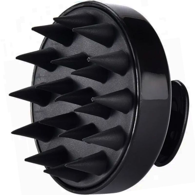 Shampooing massage brush, purple and blue