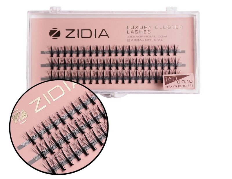 Zidia Cluster lashes 16D KIM C 0,10 MIX M(3 ленты, размер 9, 10, 11 mm)