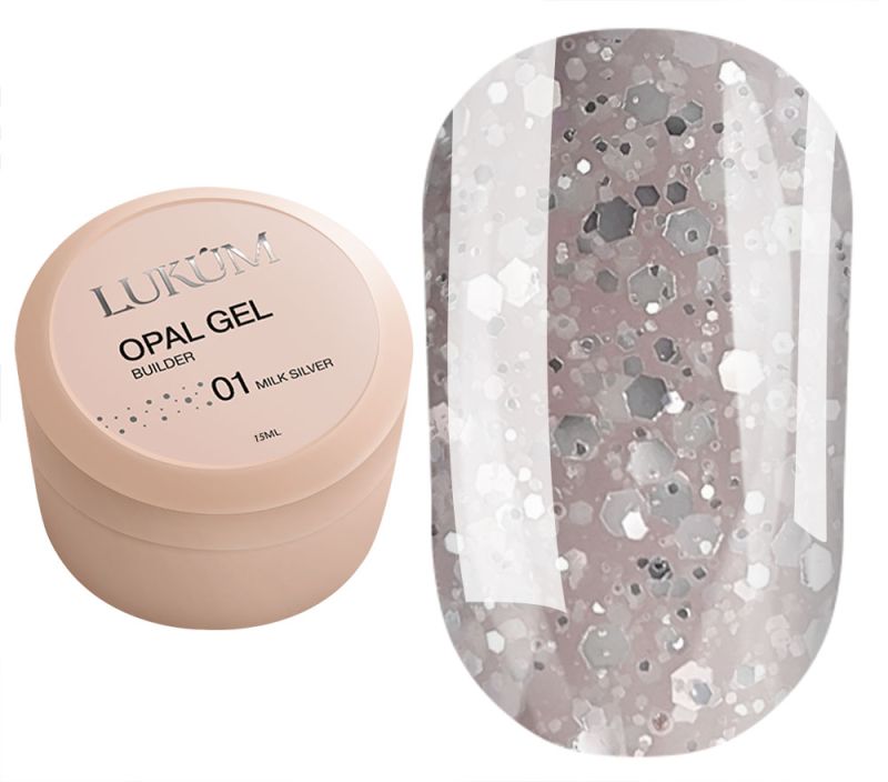 Lukum Гель для ногтей Builder Gel Opal №01 (Milk Silver), 15 мл