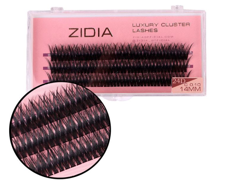 ZIDIA Cluster lashes Ресницы-пучки fish tail 24D C 0,10 (3 ленты, размер 14 мм)