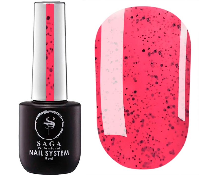SAGA professional gel polish Black Snow 06 (light raspberry with black chips), 9 ml