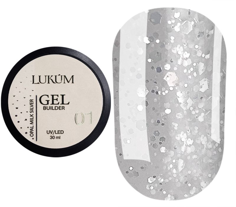Lukum Гель для ногтей Builder Gel Opal №01 Milk Silver, 30 мл