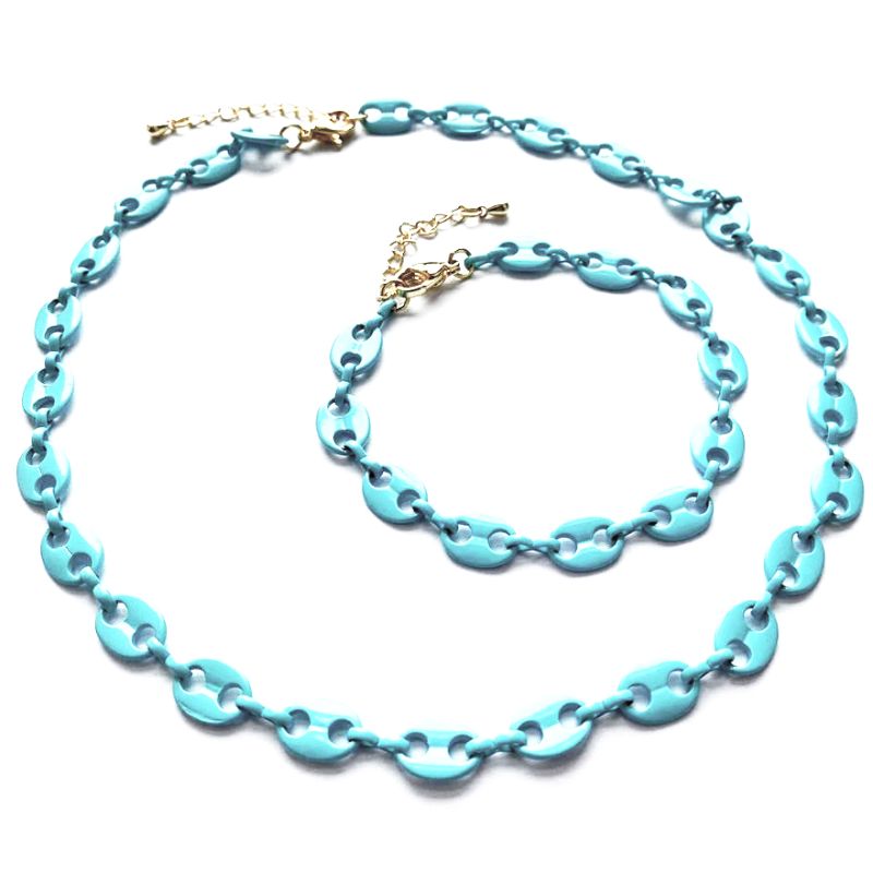Jewelry set Candy neck chain and bracelet, blue