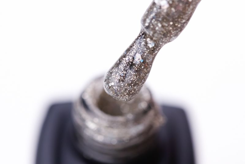 Gel varnish MOON FULL color Gel polish No. 328 (silver-gold with multi-colored glitter), 8 ml