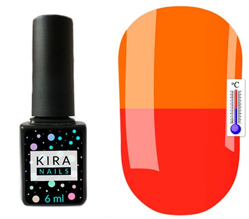 Thermo gel polish Kira Nails No. T10 (red-coral, bright orange when heated), 6 ml