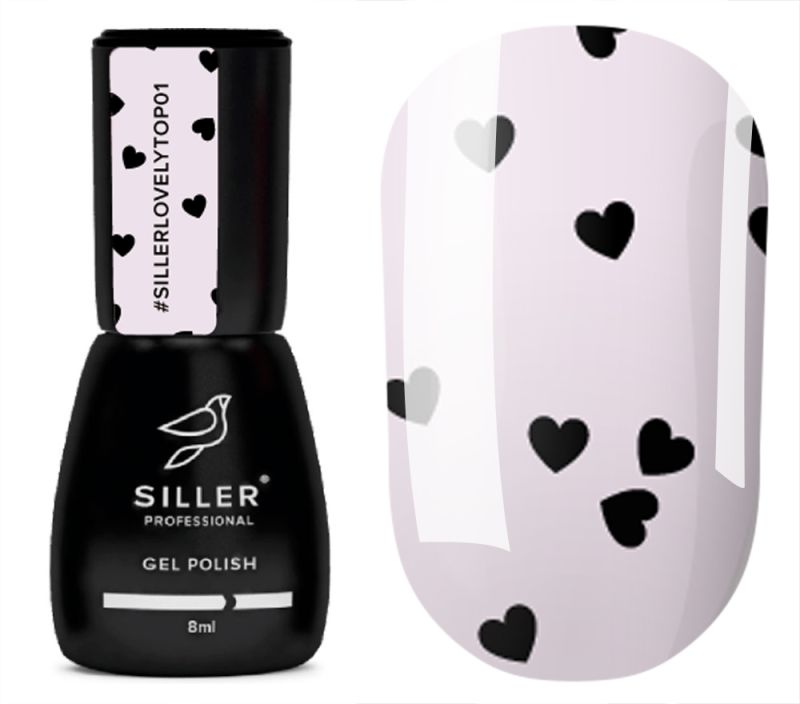 Siller Nail top Lovely Top 01 (with black hearts), 8 ml