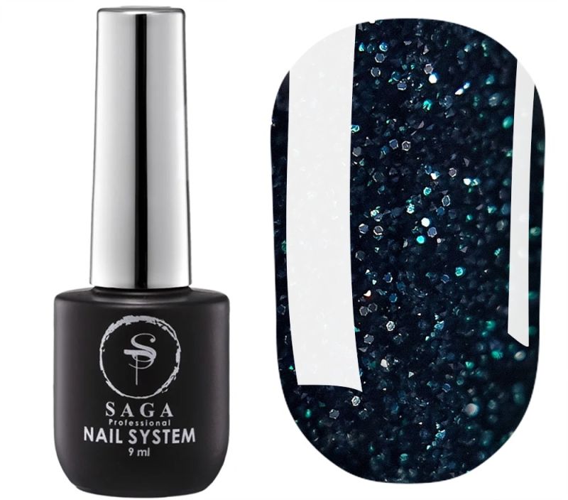 SAGA professional Gel polish Fiery gel 23 (dark turquoise with microshine, reflective), 9 ml