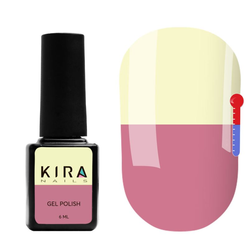 Thermo gel polish Kira Nails No. T12 (tea pink, yellow when heated), 6 ml
