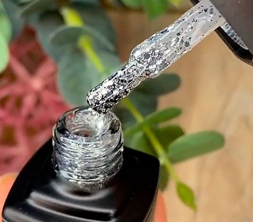 MOON FULL color Gel polish gel-varnish No. 327 (silver glitter on a transparent basis), 8 ml