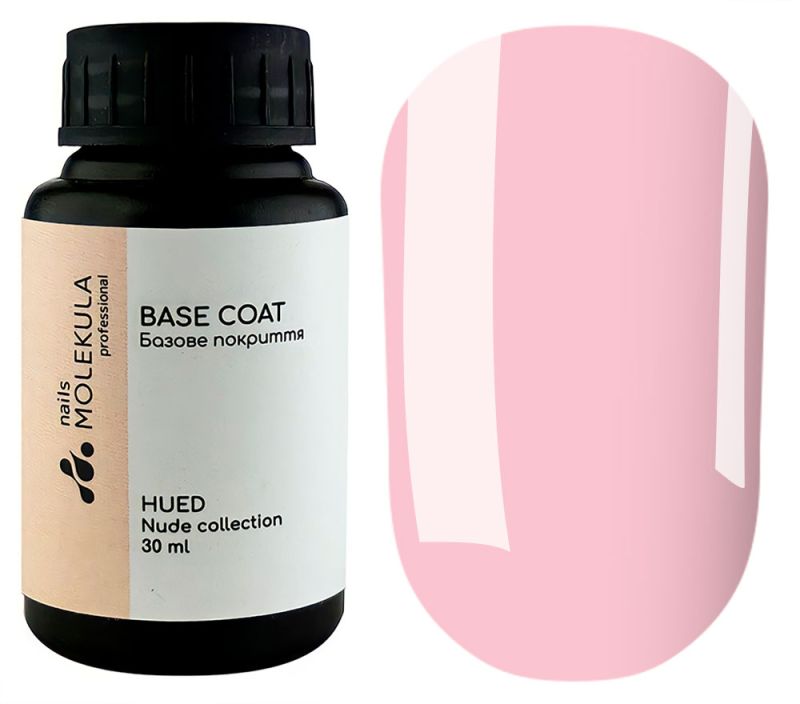 Molekula База для ногтей Rubber Base Nude Hued (ярко-розовый, эмаль), 30 мл