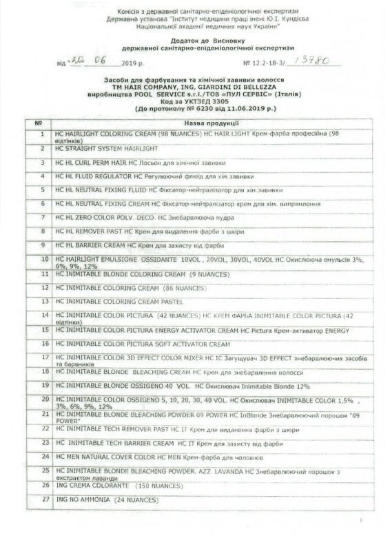 Hygienic certificate ING PROFESSIONAL
