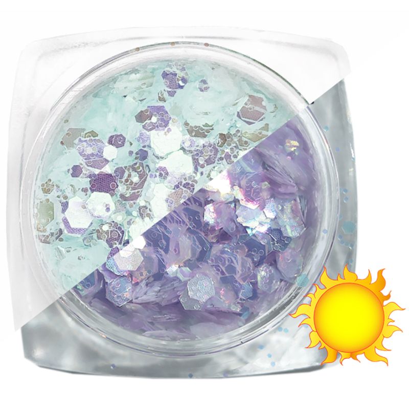 Komilfo photochromic sequins MIX-007, mix sizes, (turquoise / violet photochrome), 2.5 g