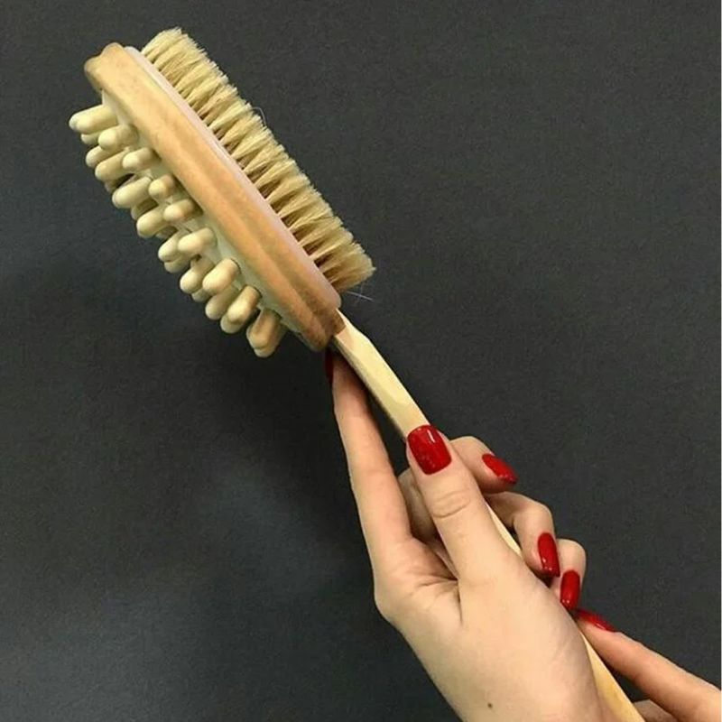 Double-sided body brush with natural bristles