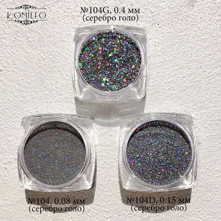 Komilfo spangles 104G, size 0.4 mm, (silver, hologram) E, 2.5 g