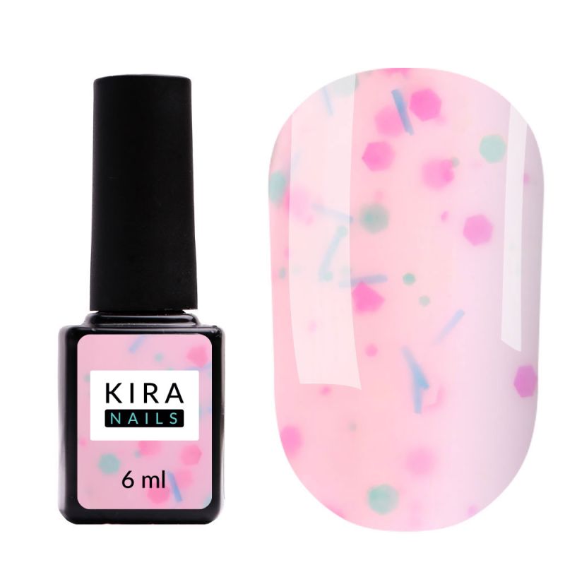 Kira Nails Lollypop Base No. 005 (hot pink with colorful flakes), 6 ml