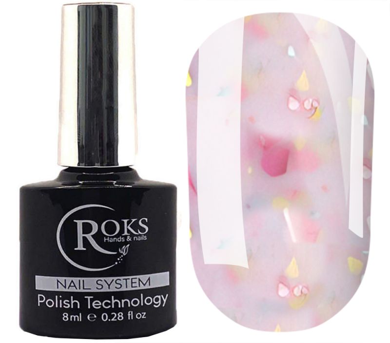 Roks Base Rubber French Potal No. 080 (pale pink with multi-colored potal), 8 ml