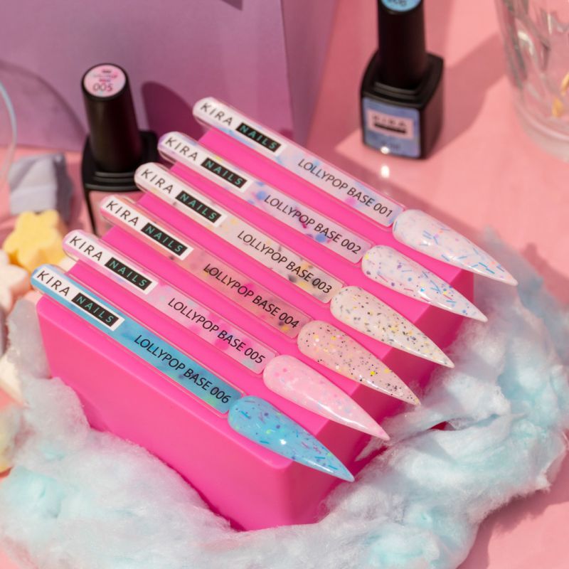 Kira Nails Lollypop Base №004 (рожевий з різнокольоровими пластівцями), 6 мл