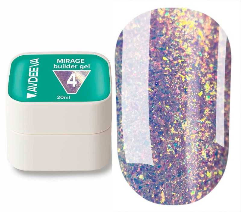 V.AVDEEVA MIRAGE Builder Gel №4 — голографічний гель для моделювання нігтів, 15 мл