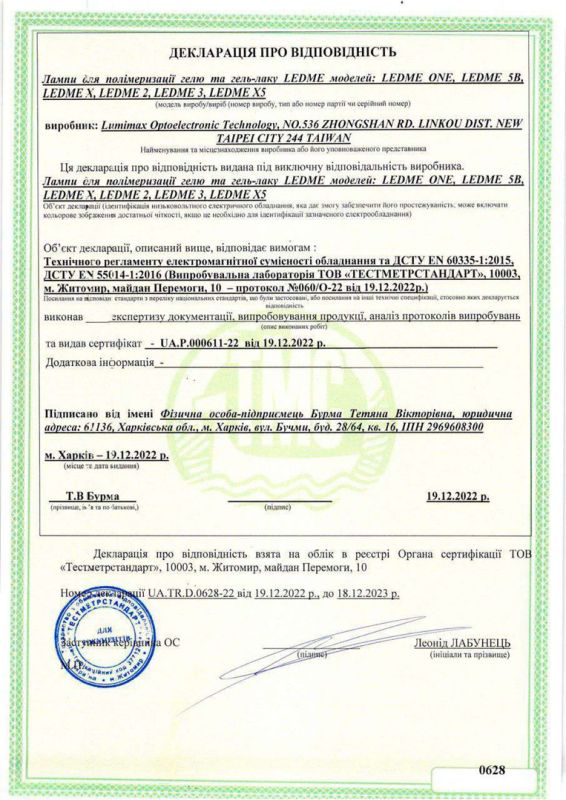 Certificate of Conformity LEDME