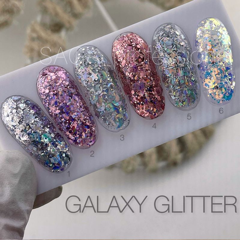 SAGA professional Galaxy glitter 06 (transparent with holographic gold glitter), 8 ml