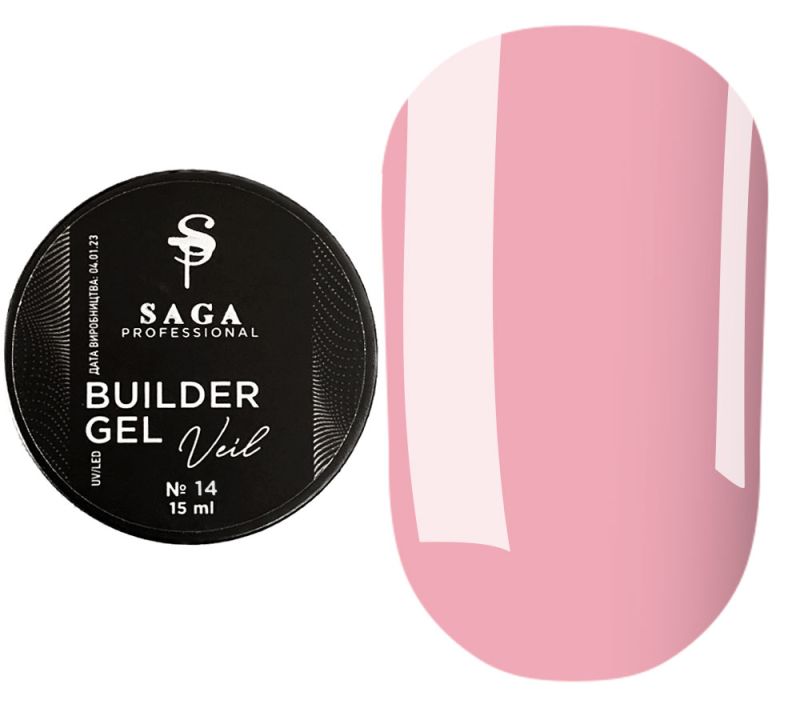 SAGA professional Builder Gel Veil 14 (приглушенно-розовый), 15мл