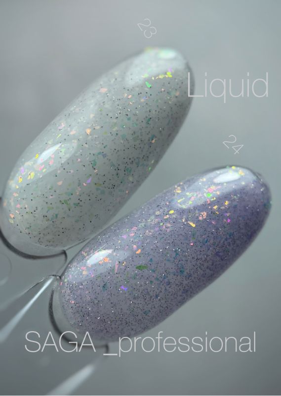 SAGA professional LIQUID GEL 24 (лавандовый с микроблеском и хлопьями, светоотражающий), 15 мл