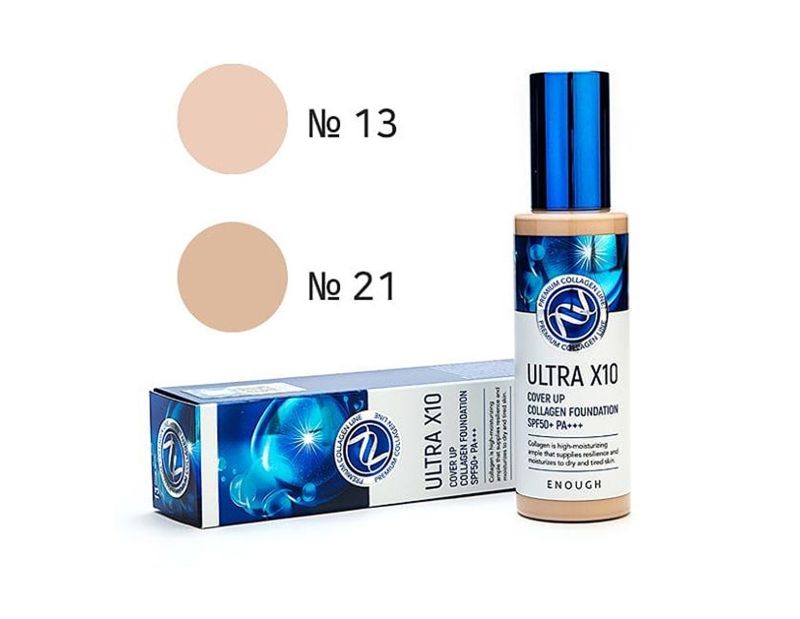 ENOUGH Ultra X10 cover up Collagen Foundation SPF50 + PA +++ No. 21, moisturizing foundation, 100 g