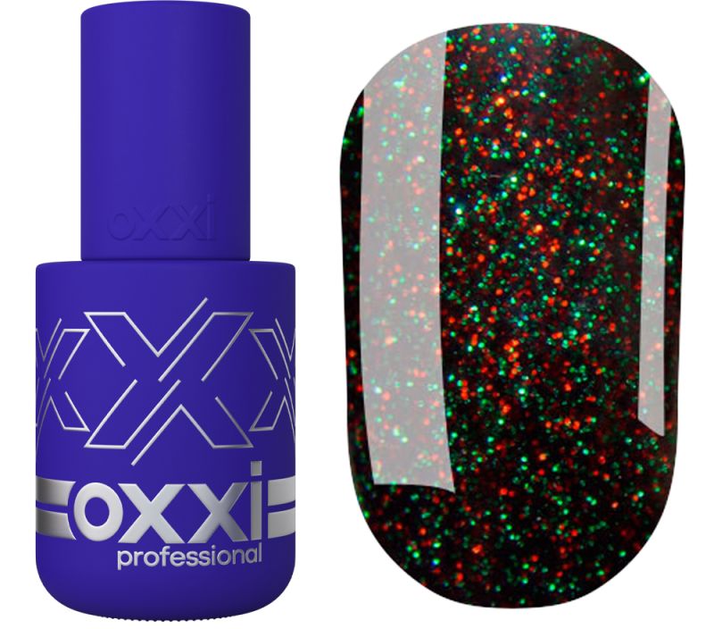 OXXI Gel nail polish No. 239 (black with red and green micro-shimmer), 10 ml