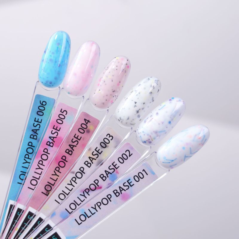 Kira Nails Lollypop Base №003 (молочный с серо-желтыми хлопьями), 6 мл