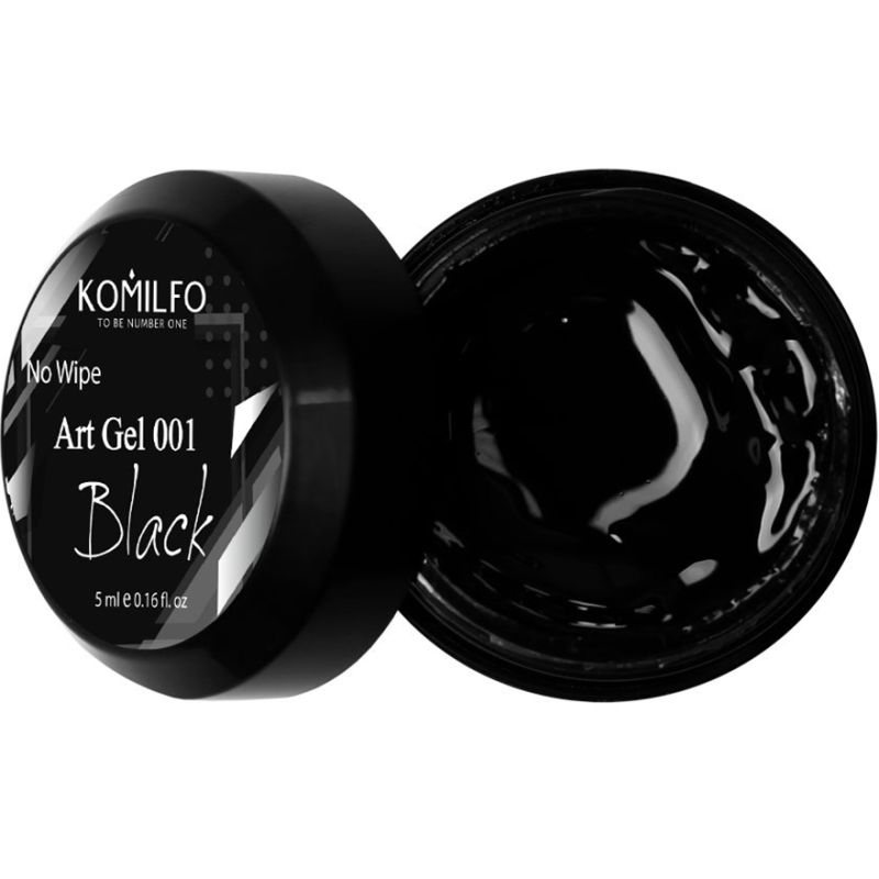 УЦІНКА до 10.2026 Komilfo No Wipe Art Gel Black 001 Арт-гель БЕЗ липкого шару (чорний), 5 мл