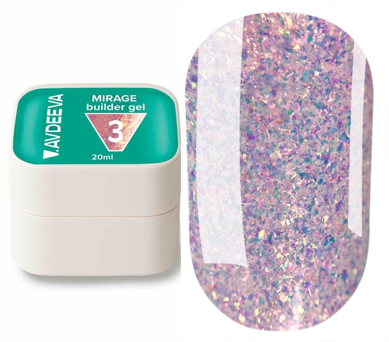 V.AVDEEVA MIRAGE Builder Gel №3 - голографический гель для моделирования ногтей, 15 мл