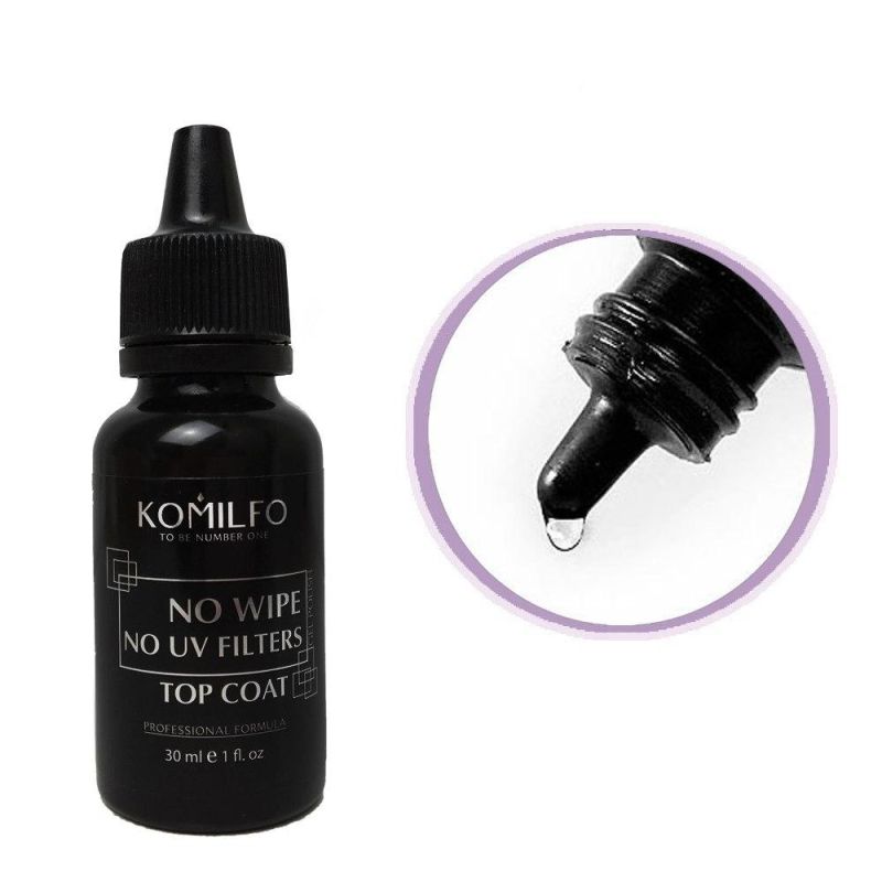 Komilfo No Wipe No UV Top - top for gel polish without a sticky layer WITHOUT UV filters, 30 ml (without brush)