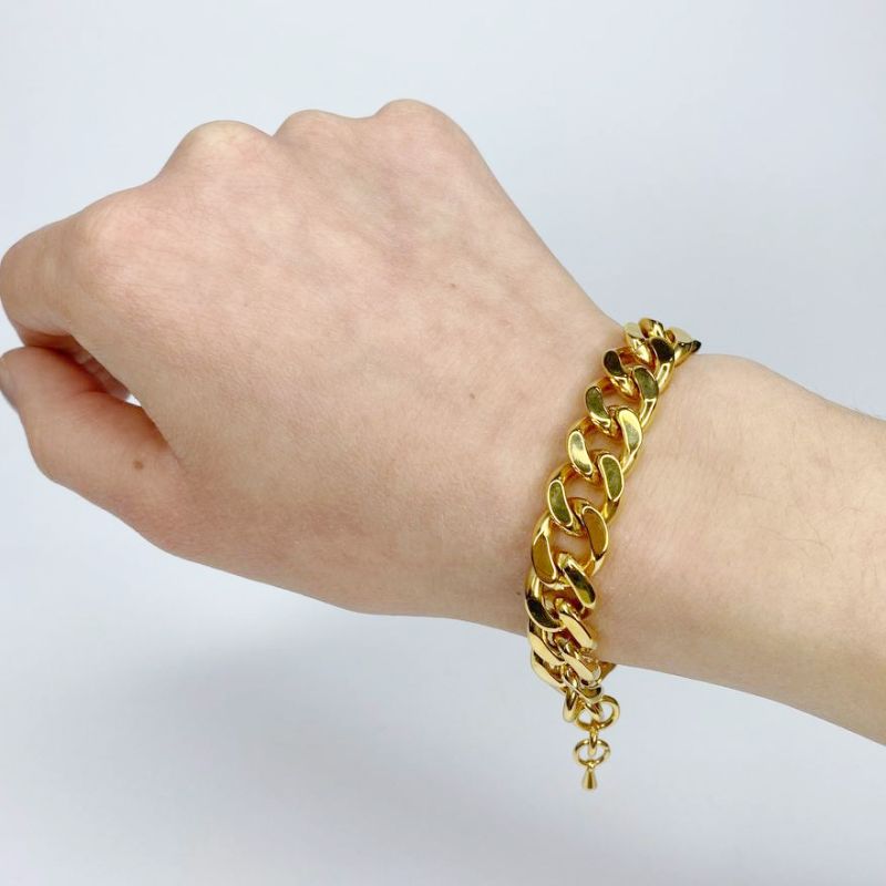 Massive hand chain, metal, gold, 18 cm