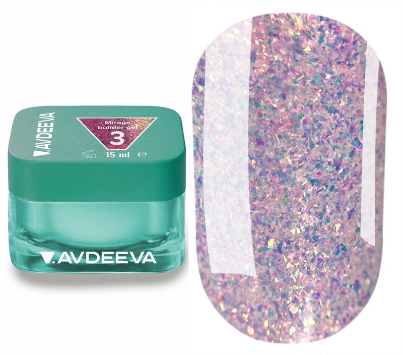 V.AVDEEVA MIRAGE Builder Gel №3 — голографічний гель для моделювання нігтів, 15 мл