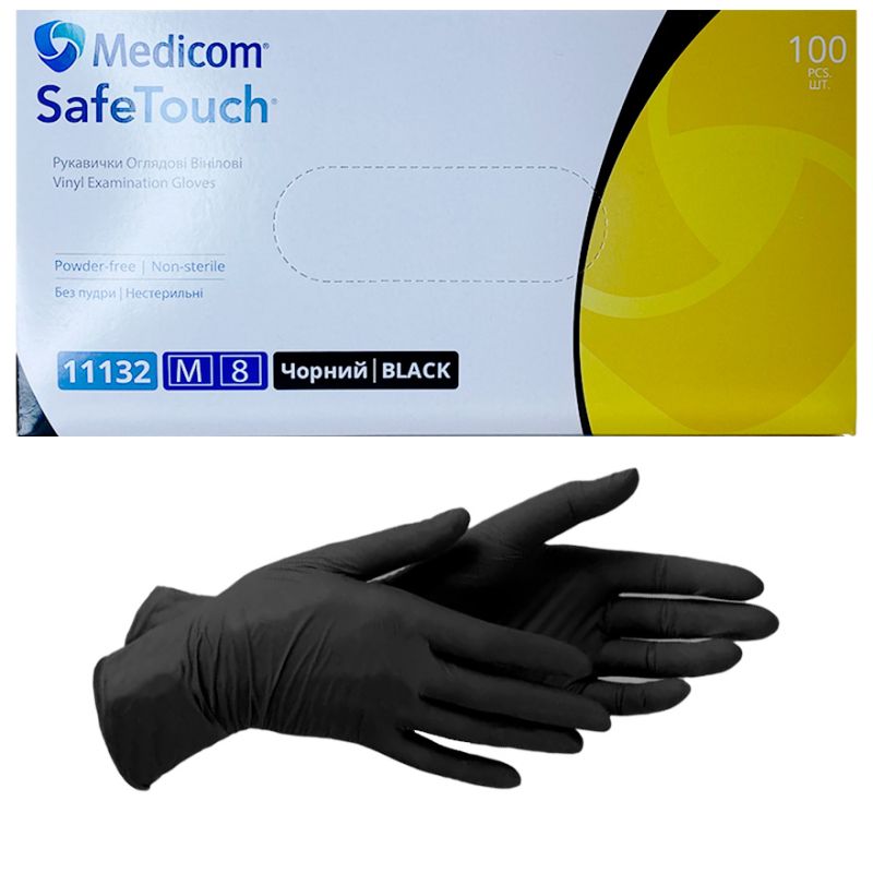 Medicom Перчатки виниловые Black (M) 11132, 100 шт/уп (50 пар)