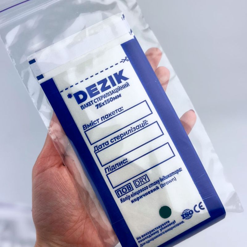 Dezik Kraft bags for air and steam sterilization, transparent 75x150 mm, 10 pcs.