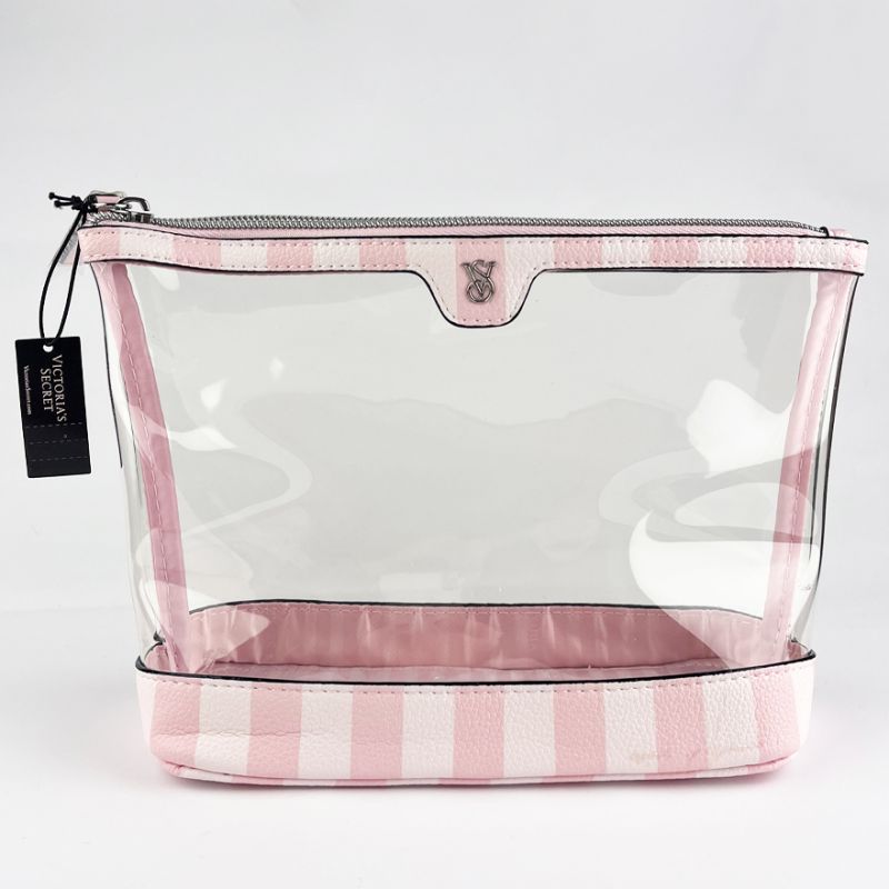 Victoria’s Secret Косметичка 2в1 Piece Makeup Bag - Heritage Stripe/ рожева смужка