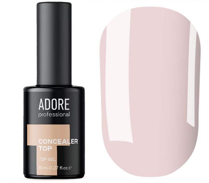 ADORE Сoncieler top coat №001 (milky) - camouflage top without sticky layer with UV filter, 7.5 ml