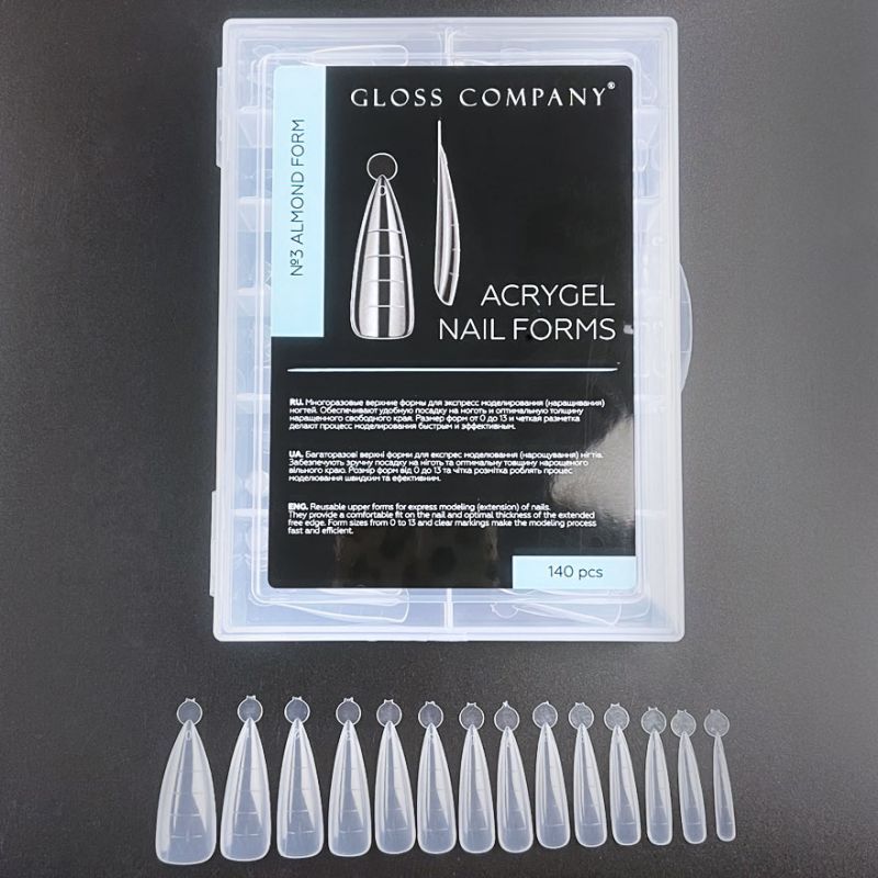 GLOSS Верхні форми для нарощування ALMOND FORM, 140 шт