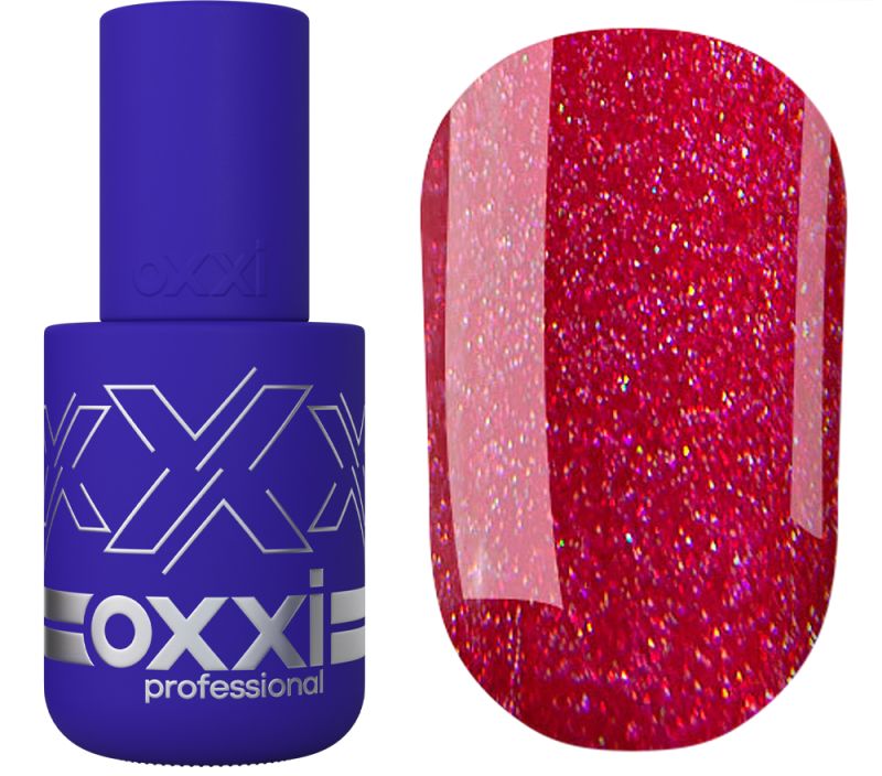 OXXI Gel nail polish No. 025 (red-raspberry with micro-shine), 10 ml