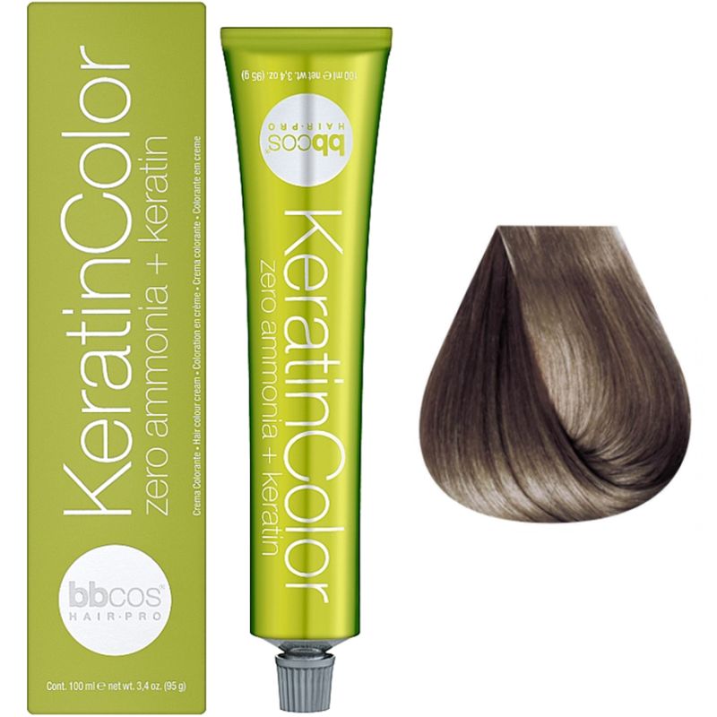 Bbcos Keratin Color Крем-краска для волос 7/1 блондин пепельный, 100 мл