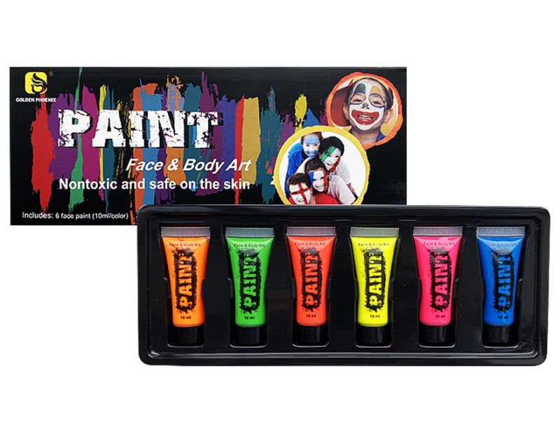 UV Glow Body Paint Set - A set of cream body paints, 6 * 10 ml